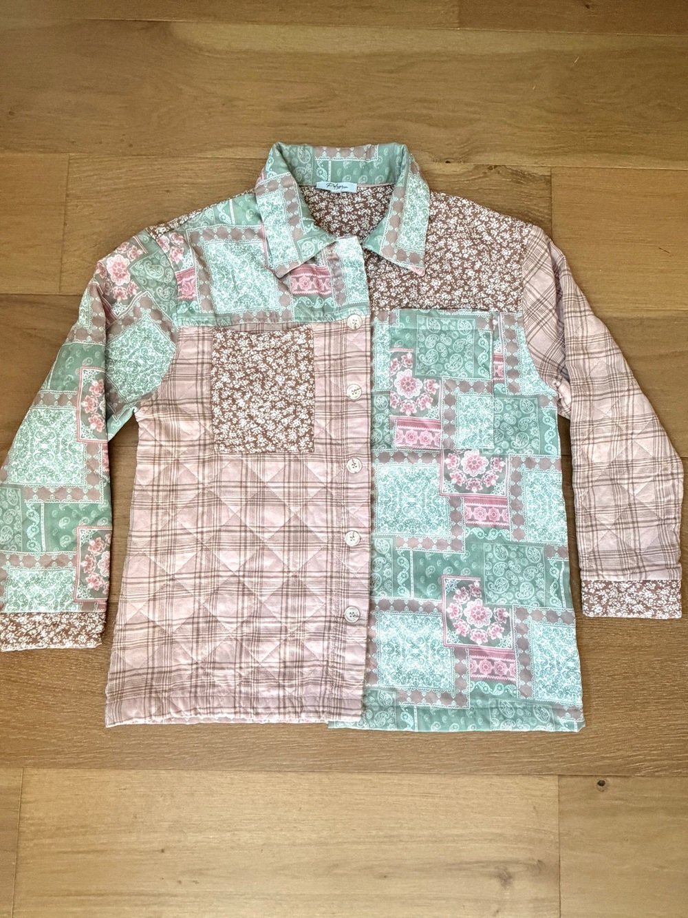 Pilgrim Cottagecore Pastel House Coat Shacket Patchwork Quilted Floral Plaid S